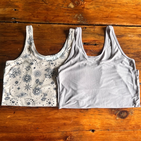 No Boundaries Tops - No Boundaries Women's Tank Tops - Light Gray & Cream with Black Print